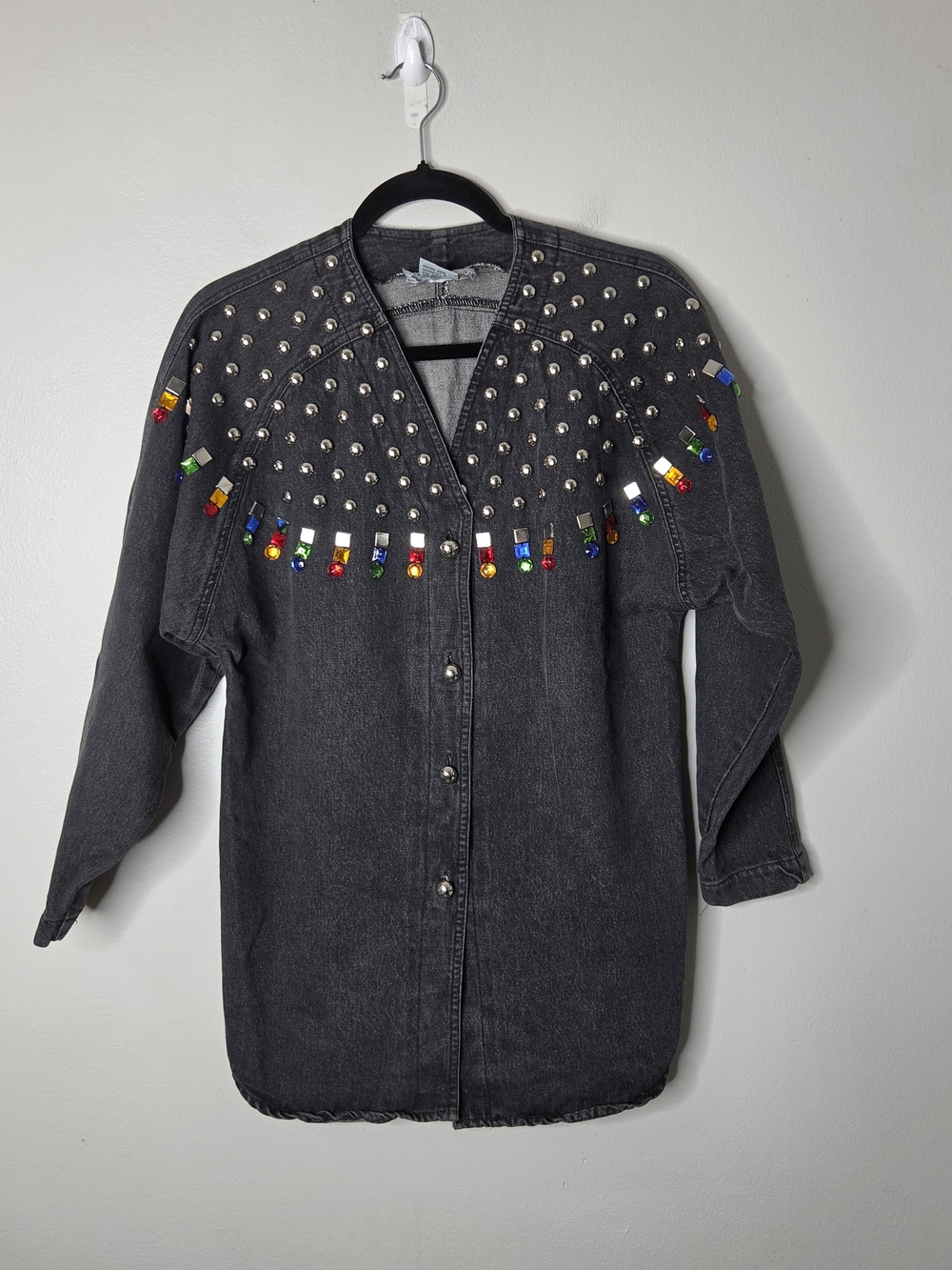 Vintage Denim Studded Button Up Long Sleeve Shirt